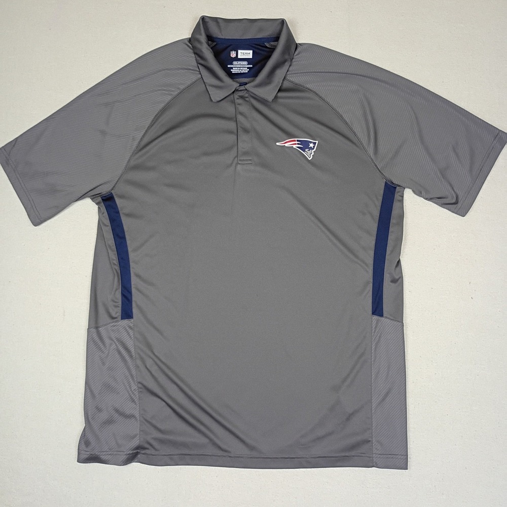 NFL Team Apparel New England Patriots Mens XL Gray Navy Performance Polo Shirt